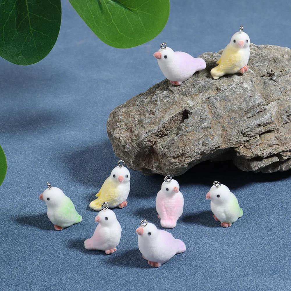 20pcs 3D Cute mini Parrot Charms Resin Cartoon Animal Pendant For phone bag Keychains DIY handicraft Jewelry make fittings