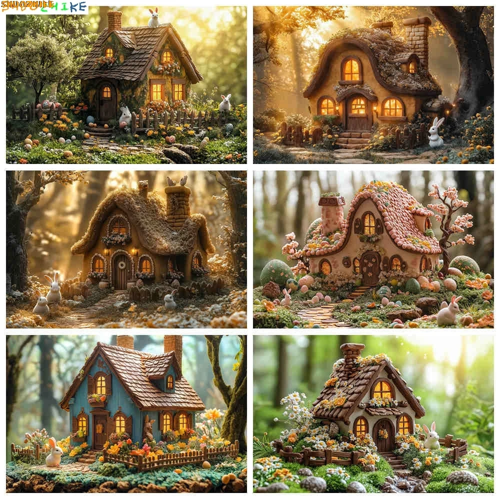 

Indoor Tent Children Birthday Photography Backdrops Props Happy Easter Day Rabbits Butterfly Eggs Flowers Photo Background FV-01