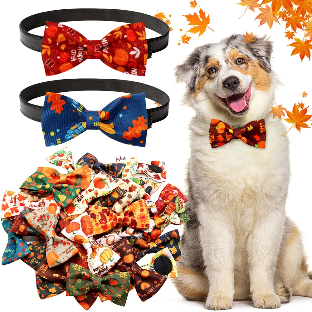 30/50/100PCS Dog Bowties With Elastic Bands Thanksgiving Removable Pet Collar For Dogs Pet Dog Bow Ties Pet Grooming Accessories