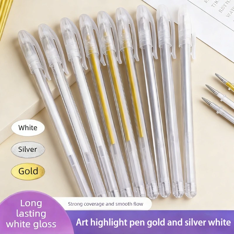 

9pcs White and Golden Silvery Gel Pen Set, for Writing Journaling and Drawing Gel Pens, Waterproof Pens,Hand Drawing Pens