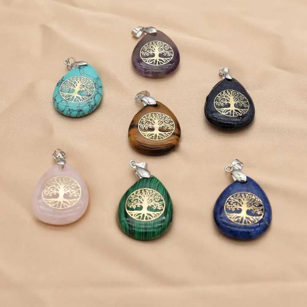 Collier pendentif gouttelette d'eau en pierre naturelle, guérison Reiki, Lapis Lazuli, œil de tigre, breloques pour femmes et hommes, bijoux