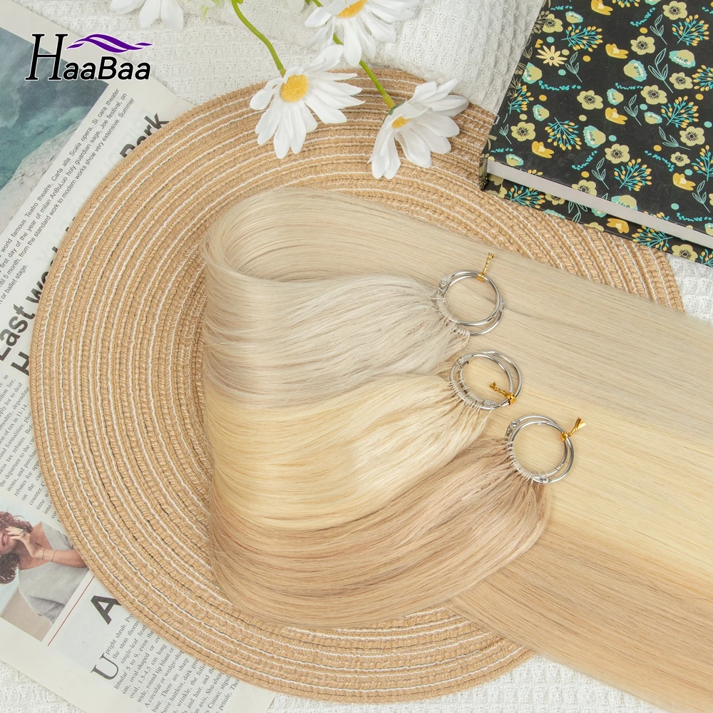 Blonde Feather Hair Extensions Straight Machine Remy Micro Knotted Human Hair Extension 16"-22" 40pcs/pack Feather Line Hair