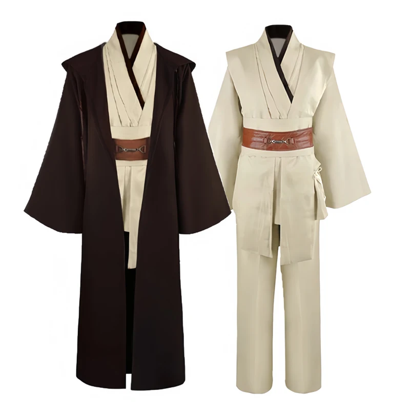 Obi Wan Kenobi Men\'s Costume Robe Adult Male Jedi Knight Tunic Costume Hooded Uniform Full Set Halloween Cosplay Cloak