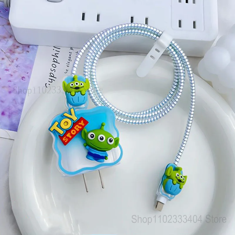 Disney Toy Story Alien Fast Charger Data Cable Protective Cover for iPhone 14 13/12/11 Pro Max 18W/20W Glue Shell Winding Rope