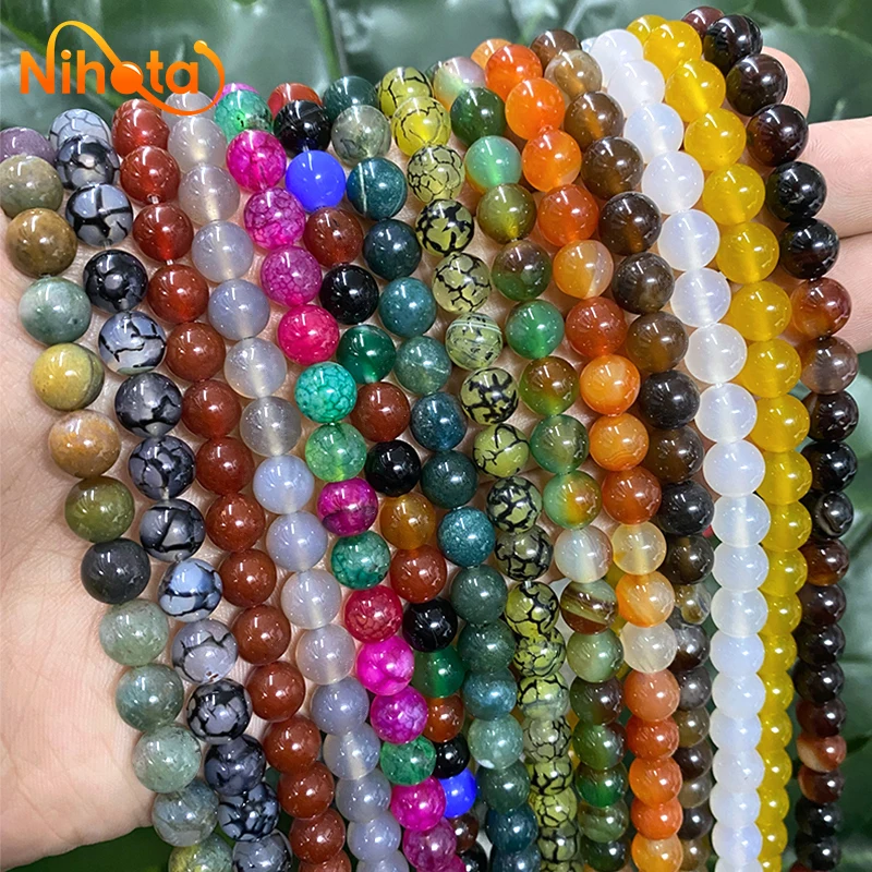 Natural Agates Beads Dragon Vein Carnelian Onxy Round Loose Beads for Jewelry Making DIY Bracelet Necklace 15'' 4/6/8/10/12mm