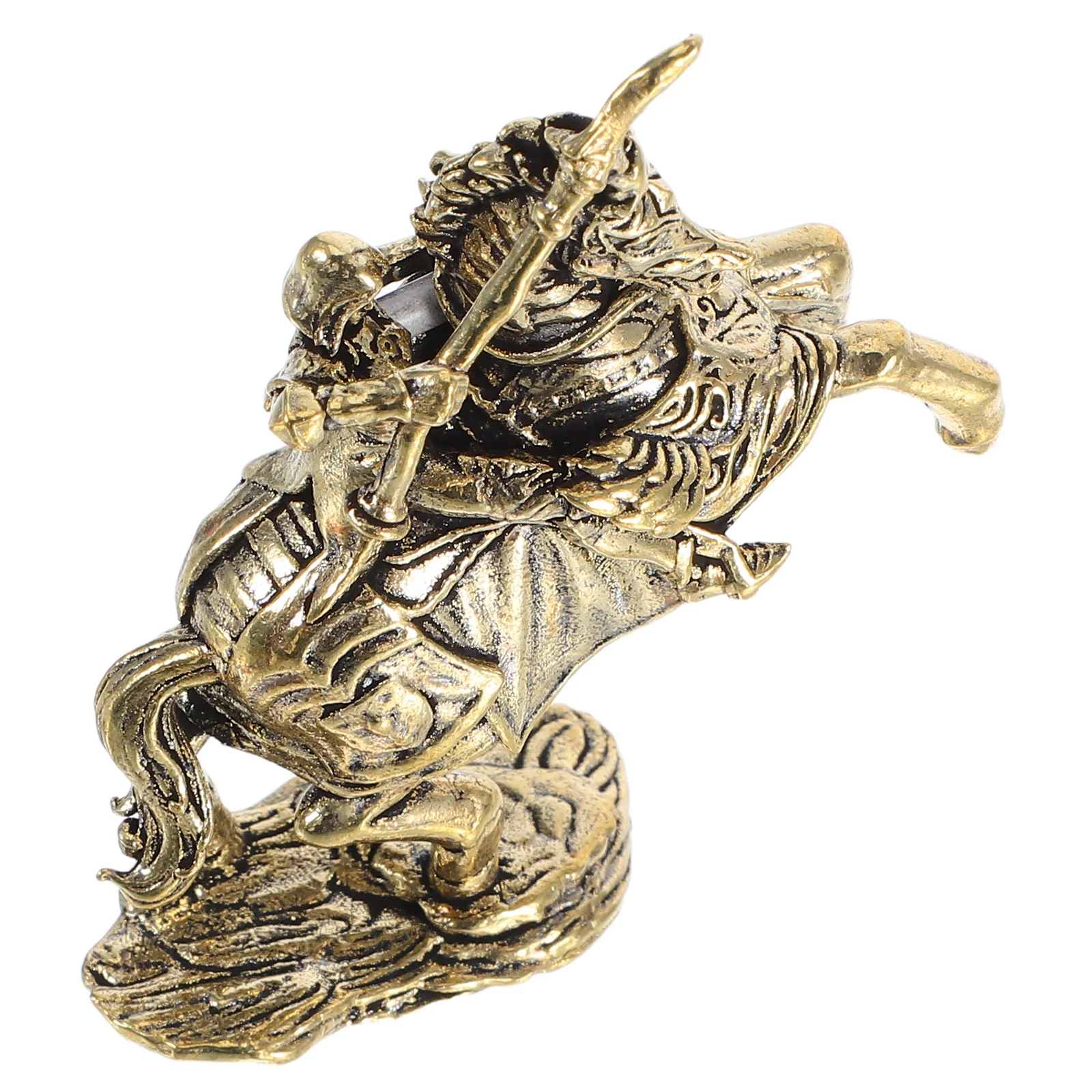 

Reliable Brass Knight Riding Horse Ornament Smooth Surface Versatile Use for Various Interior Styles Horse Rider Figurine