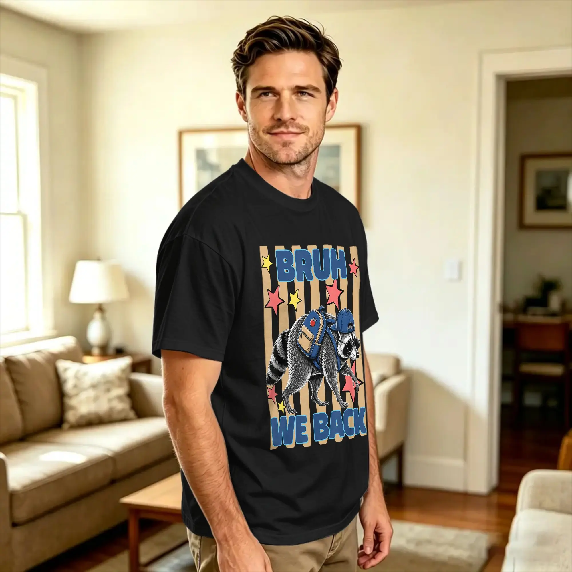 Streetwear T Shirt Summer Bruh We Back Timothy Raccoon Back to School Retro Student Novelty T-Shirts  100 Cotton Tshirt Gift