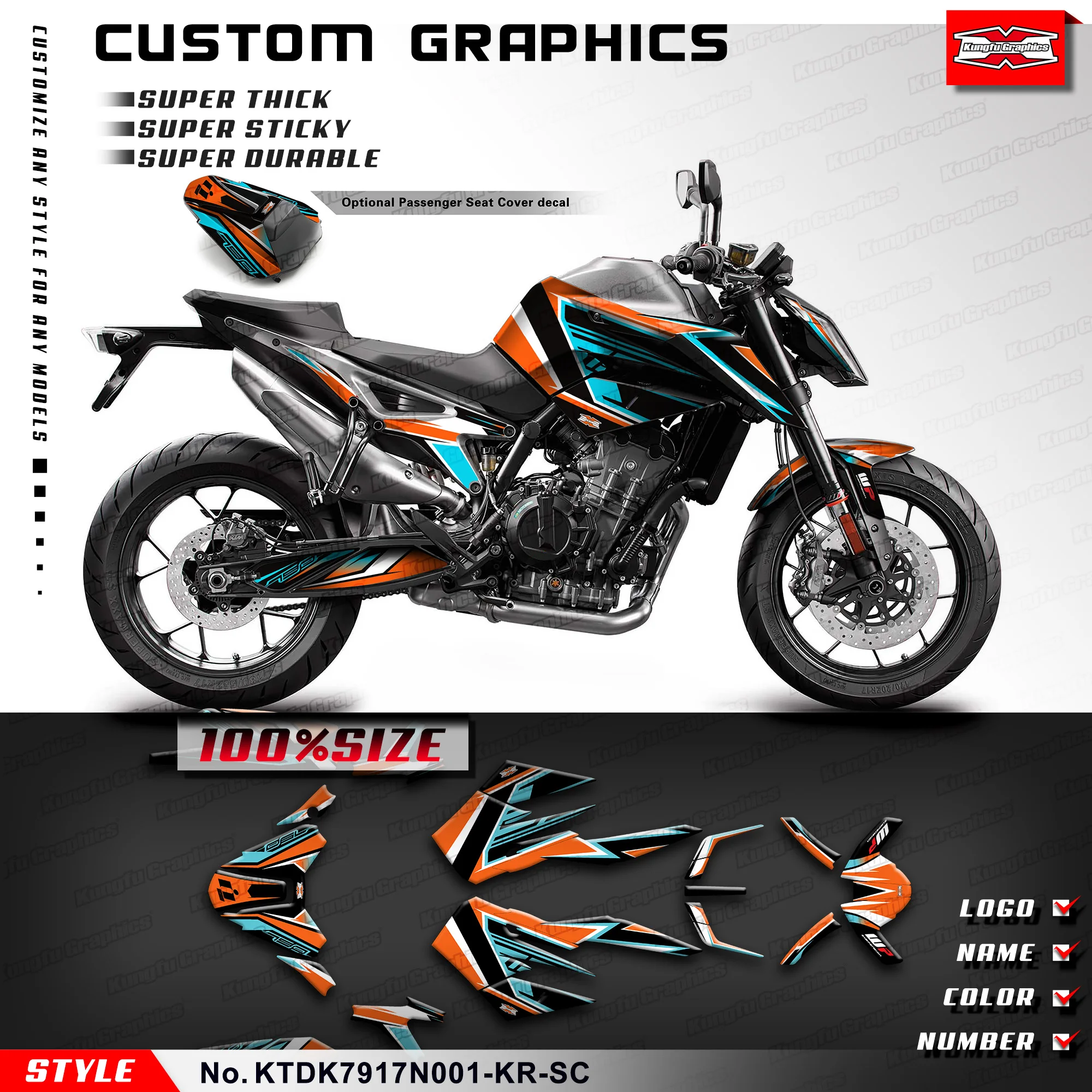 

KUNGFU GRAPHICS Graphics Kit Motorcycle Stickers for DUKE 790 2017 2018 2019 2020 2021 2022 2023 2024, KTDK7917N001-KR-SC