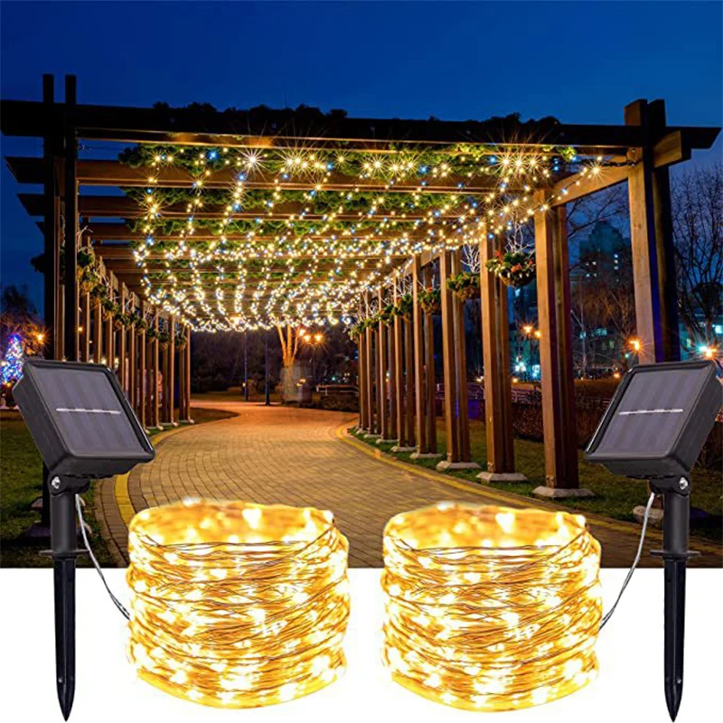 Solar String Lights LED String Lights Fairy Copper Wire Lights Outdoor Waterproof Garden Villa Decorative Light Strings