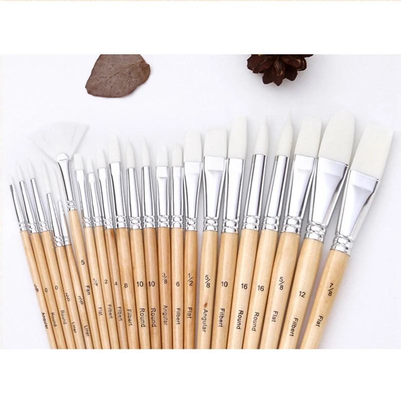 Basics Paint Brush Set Multi-Shaped Nylon Paint Brushes For Acrylic Oil Watercolor Gouache 24-Piece Brush Paint