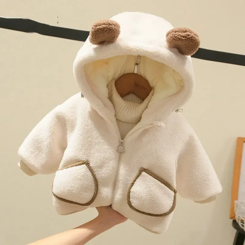 

Cozy Winter Lamb Wool Blend Coat for Baby Girls & Toddlers Soft Hooded Jacket with Warm Thermal Lining, Stylish Outerwear