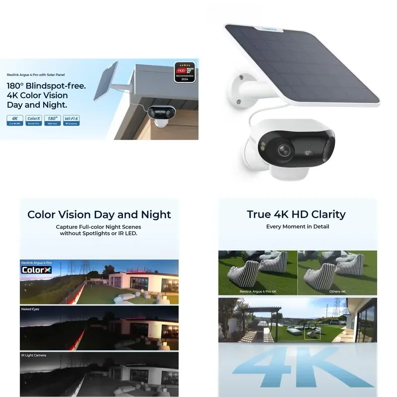 for REOLINK 4K Solar Security Camera Wireless Outdoor Dual Lens 8MP Smart Detection ColorX Battery WiFi Home Surveillance