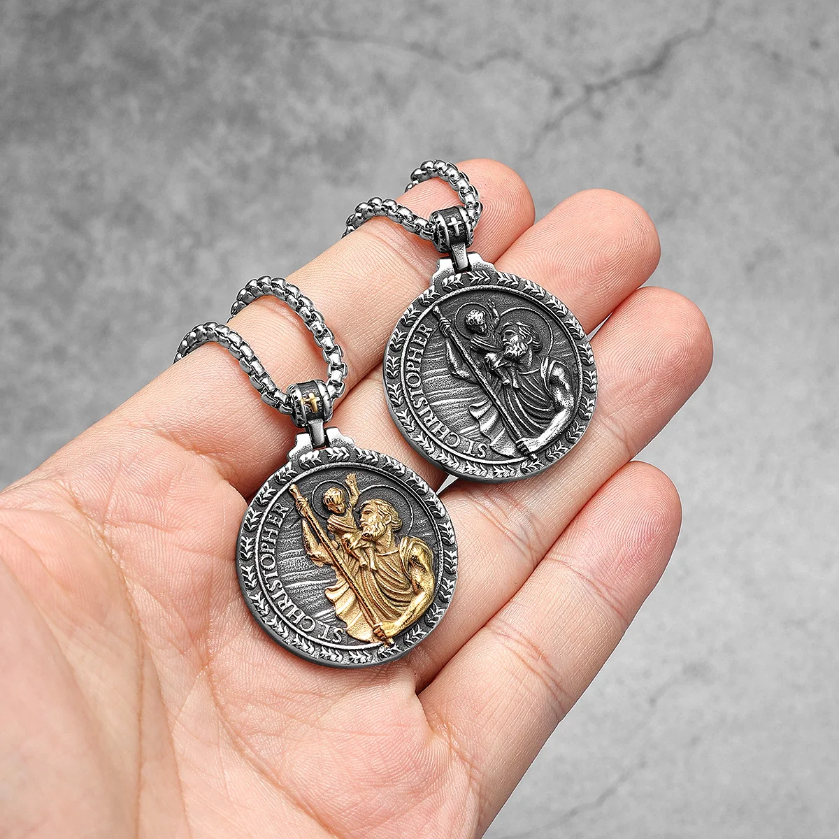 Exorcism Patron St.Christopher Amulets Stainless Steel Men Necklaces Pendant Chain Punk Women Fashion Jewelry Gifts Wholesale view 2