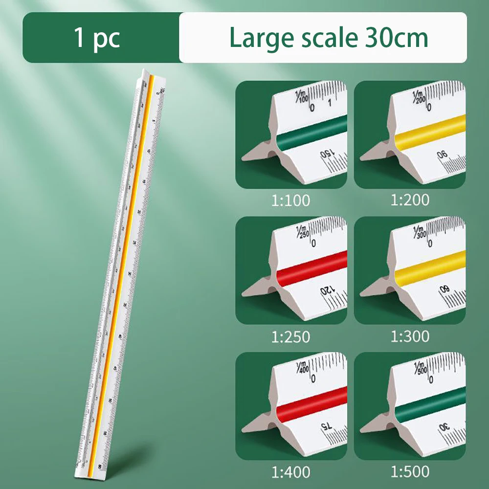 Triangular scale 30cm, interior design, architectural design drawing measuring ruler, large and small scale ruler