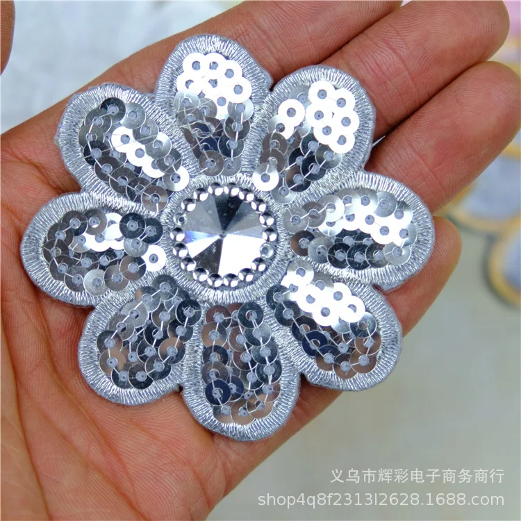 5 Pcs Sequins Embroidery Appliques Small Flowers Clothing Accessories Adhesive Backing Rhinestone Dress  Glass Rhinestones