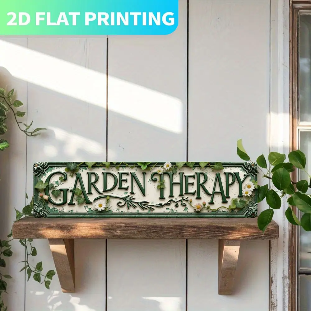 Vintage Metal Sign, 'GARDEN Therapy' Sign, Rustic Aged Sign with Weathered Garden Relax Text, Large Wall-Mounted for Home