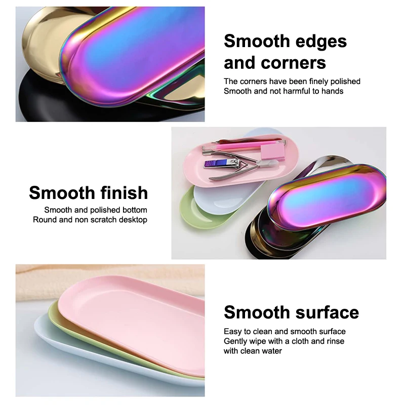 Nueva bandeja de plástico para almacenamiento de cosméticos, placa para equipo de decoración de uñas, bandeja ovalada para manicura, pinzas, bandeja de almacenamiento, herramienta para bandeja de uñas postizas