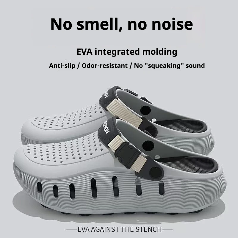 Herren-Lochschuhe, Rutschfeste Weichsohlen-EVA Zweifach Tragbare Coole Pantoffeln, Atmungsaktive Sommer-Outdoor-Strandschuhe – Detail 6