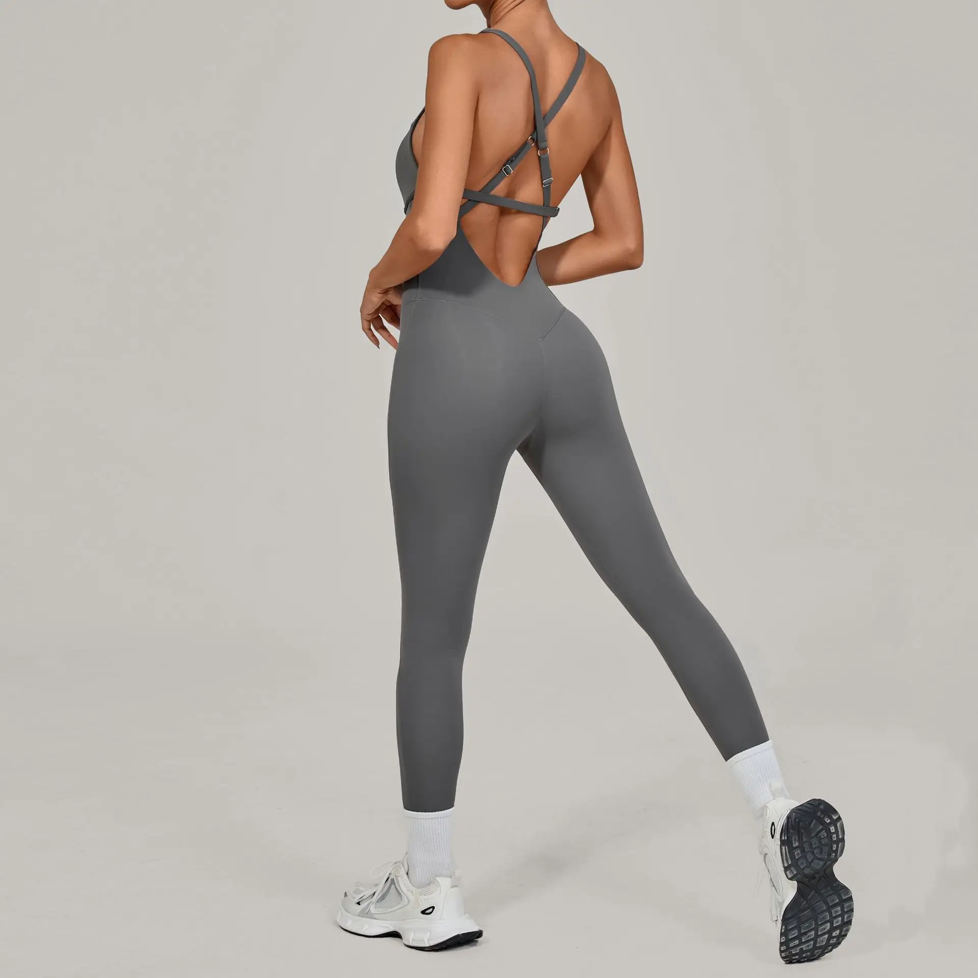 Nuevo mono deportivo sexy con espalda descubierta y diseño cruzado para mujer, ropa de entrenamiento sin mangas, ideal para yoga y fitness.