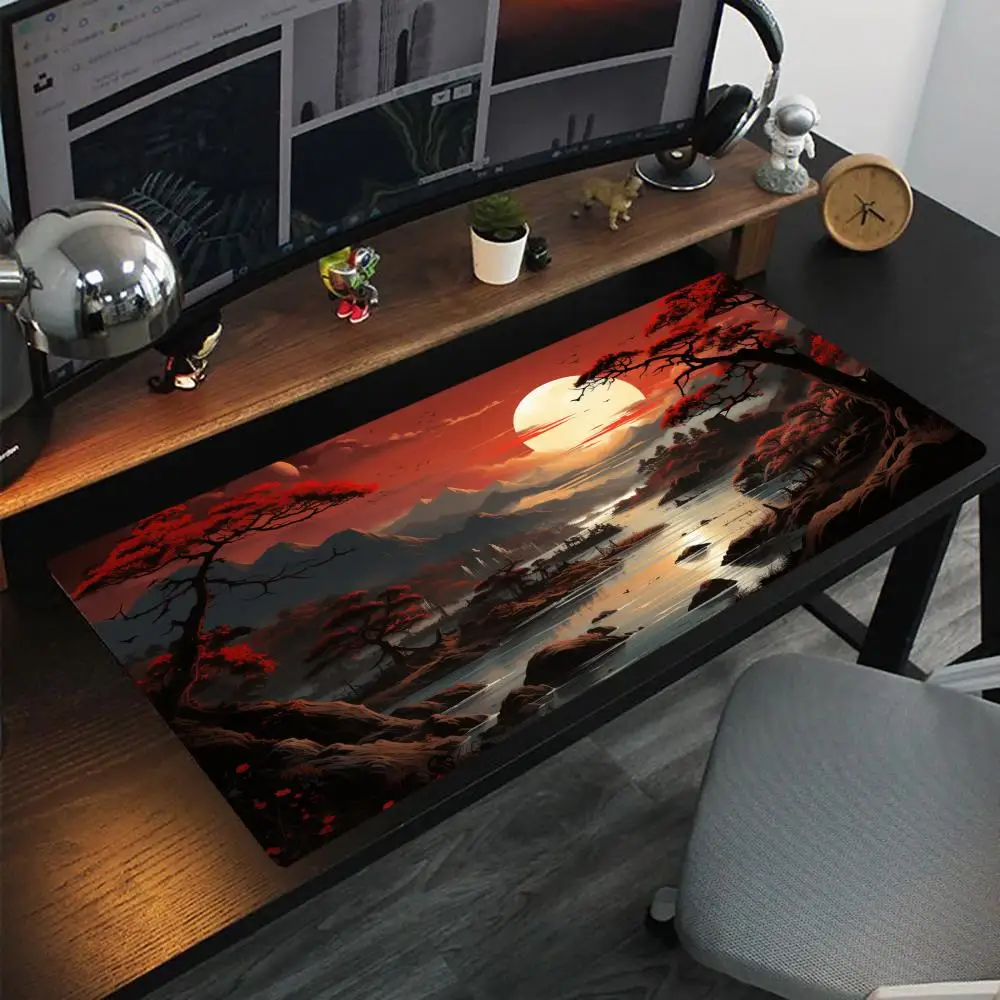 

Коврик для мыши в китайском стиле с лунным пейзажем, коврик для офисной компьютерной клавиатуры, толстый коврик с замком, коврик для рабочего стола
