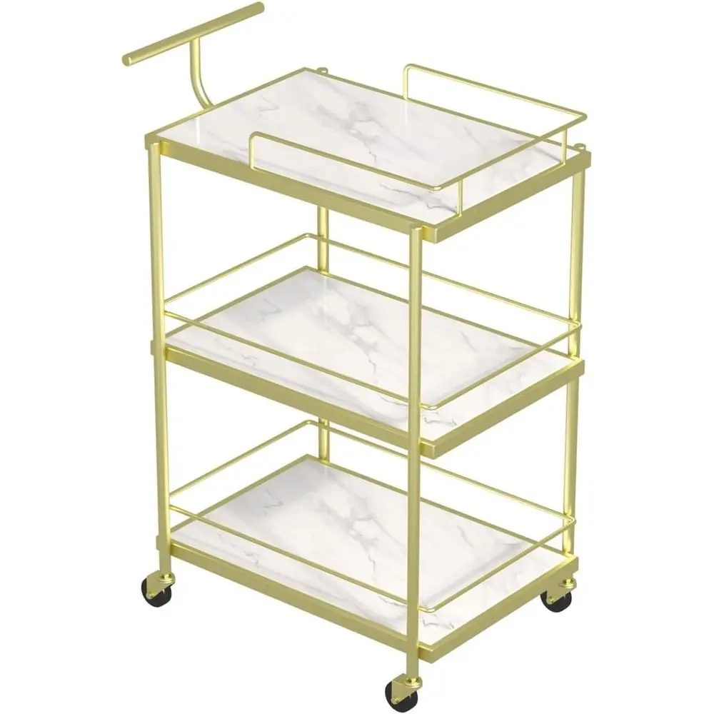 

3-Tier Rolling Snack Cart with Wheels, Gold - Portable Storage Trolley for Home, Beauty Spa Use
