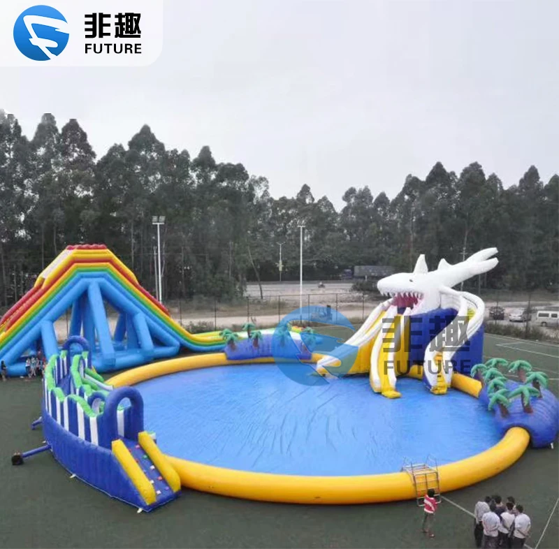 Inflatable Swimming Pool With Slide Premium Giant White Shark Castle PVC For Inflatable Water Pool Above Ground Kids And Adult