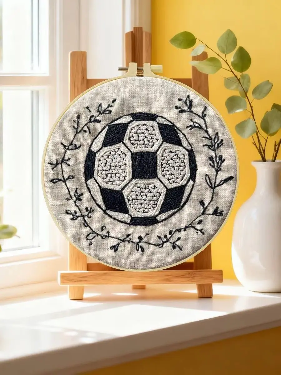 1 Stück 20X20CM/15X15CM 7,87/6,3 Zoll Fußball-Blumen-Stickerei-Starter-Kit DIY-Stickerei-Set Handarbeiten Malerei – Detail 6