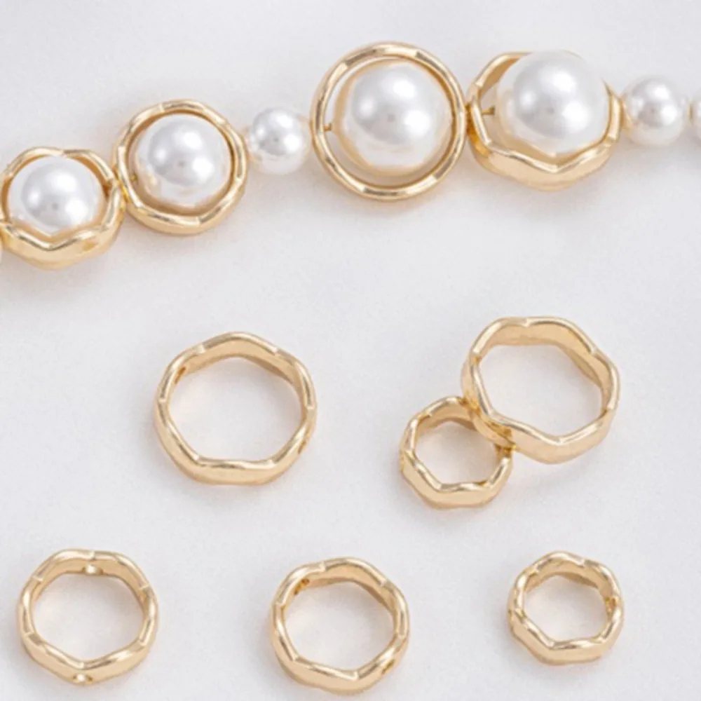 

Copper Beads 14K Gold Color Wave Ring Set Bead Rim Bead Rim Handmade DIY String Pearl Bracelet Necklace Jewelry Accessories