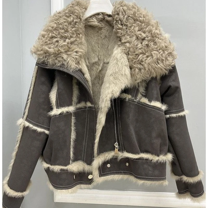 أحدث معطف نسائي راقي مصنوع من فرو الأرانب مع ياقة صوف الشاطئ للتخسيس والنحيف أحدث طراز الشتاء الشبابي #4