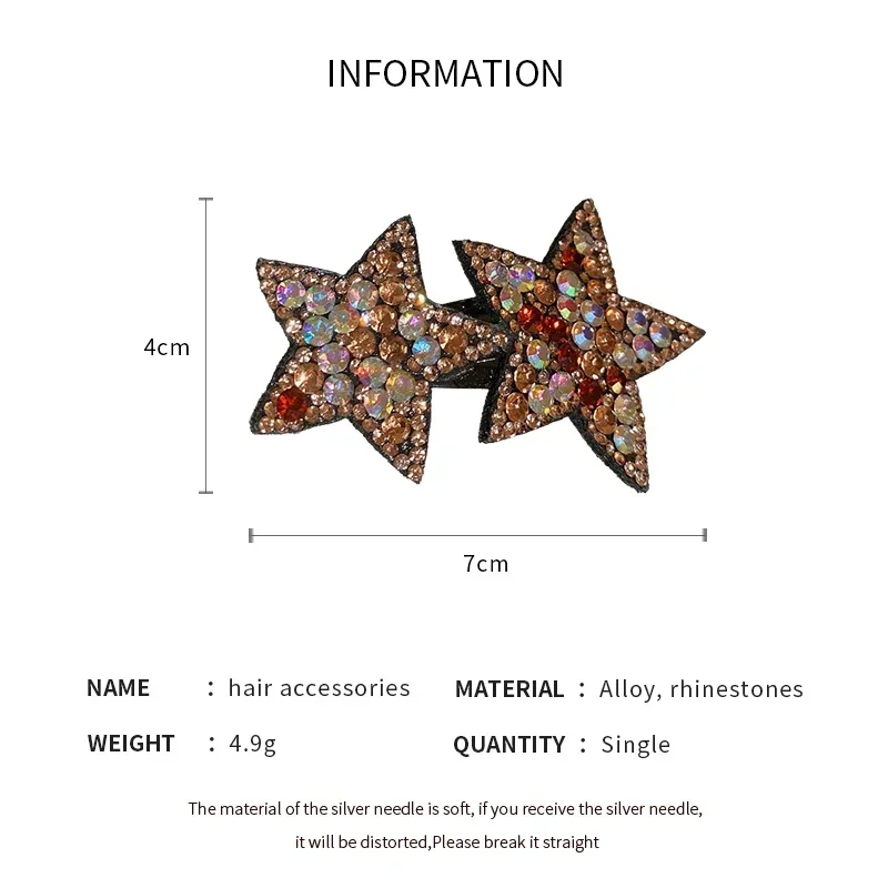 1/2/3 Pcs Double Stars Shiny Rhinestones Hair Clips for Women Sweet Temperament Versatile Luxury Trendy Dainty Accessories Sets