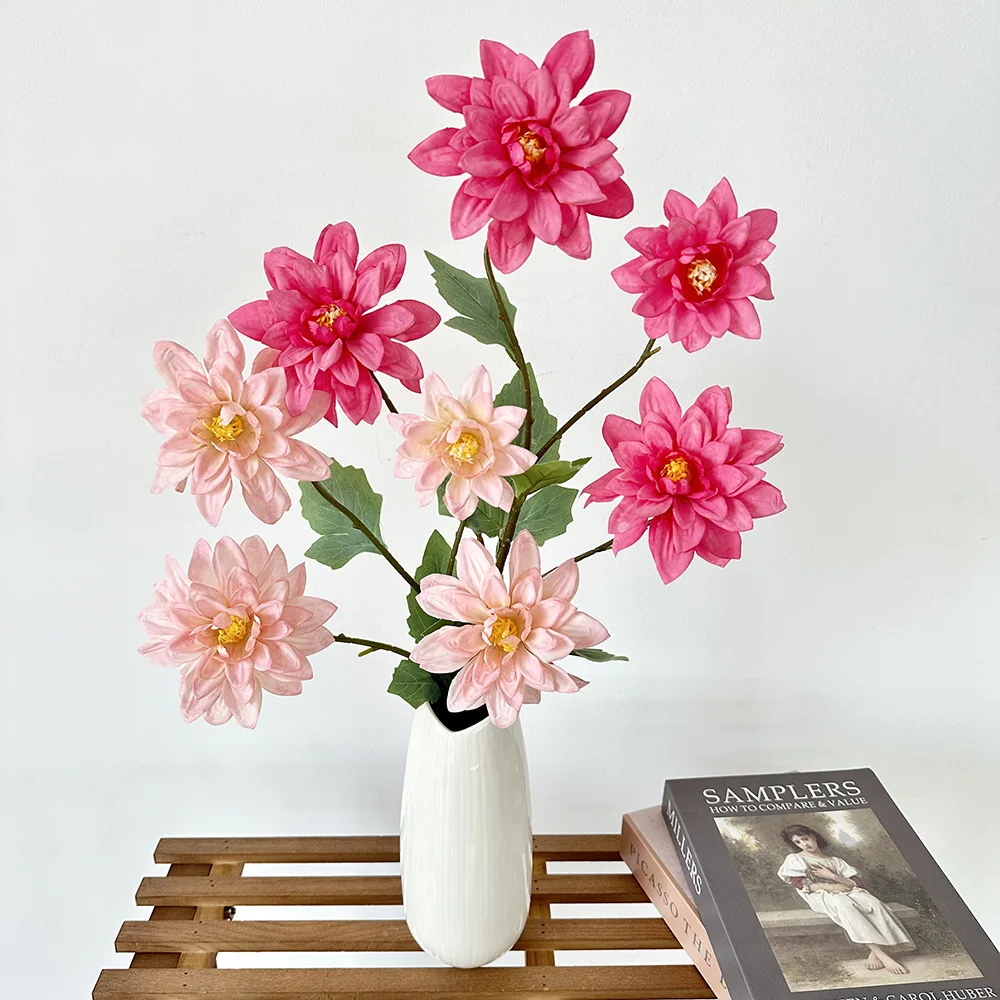 68cm Artificial Dahlias Flowers for Wedding Home Garden Decoration Realistic Touch Fake Flowers Arrangement Art Silicone