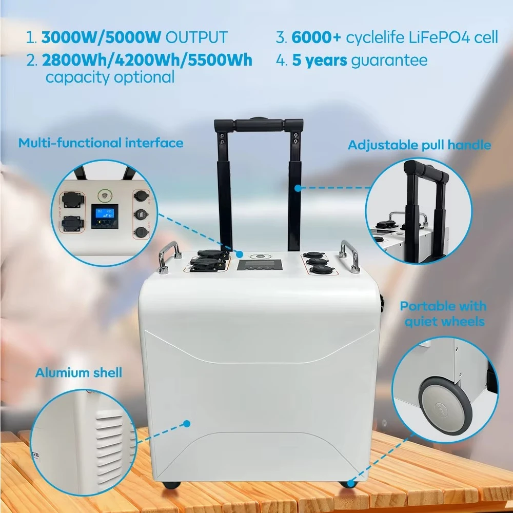 Off-grid all-in-one 3000 watts output 4000Wh battery portable solar generator