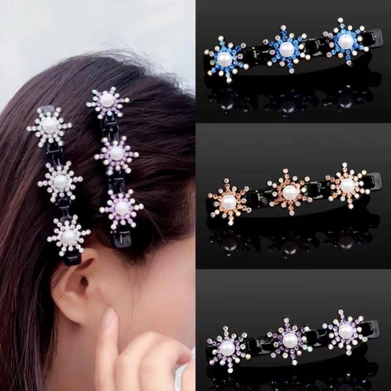 Q1QD 5 Pcs Multi Clip Hair Barrette with Rhinestones Sparkling Crystal Stone Braided Hair Clips Hairpin Hair Accessories