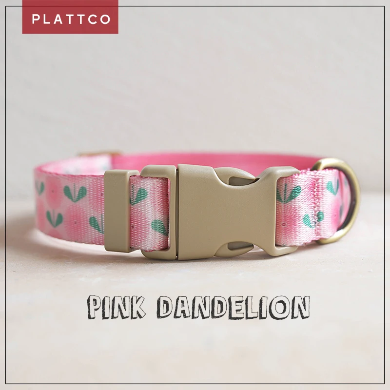 PLATTCO Designer Personalized Dog Collar Luxury Nylon Custom Dog Collar For Small Large Dogs Name Collars Pink Dandelion PDC356