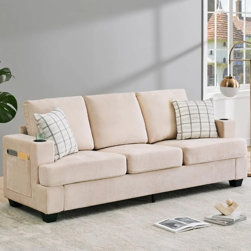

GarveeHome Modern 89" 3-Seater Sofa for Living Room, Comfy Couches with Deep Seat, Chenille Couch with Cup Holders and Side Stor