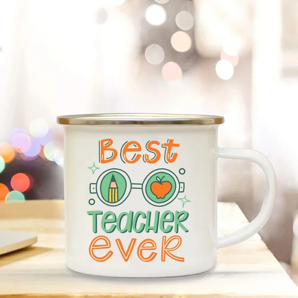 Coffee Cup Best Teacher Ever Enamel Cup Lover Original Gift Teacher's Day Surprise for Teacher Enamel Coffee Tea Mug Gifts