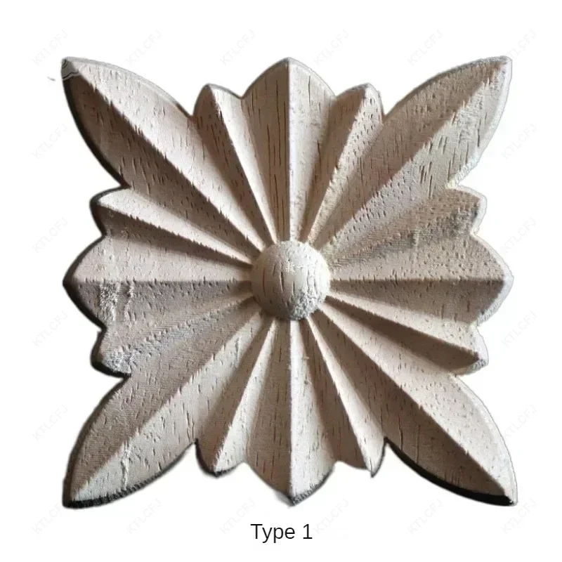 Carved Unpainted European Exquisite Square Wood Decal Floral Solid Wood Furniture Window Corner Wood Home Decoration Accessories