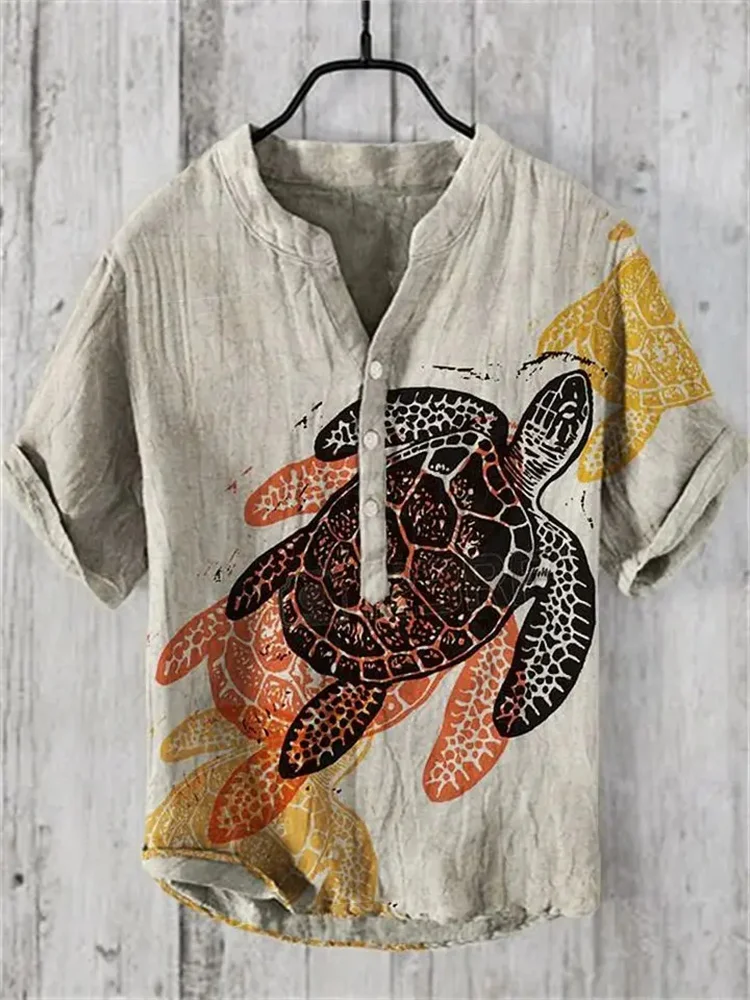 2024 Spring and Summer Men\'s and Women\'s Shirts Independent Station Casual Hawaiian Style Printed Linen Shirts Men\'s Tops