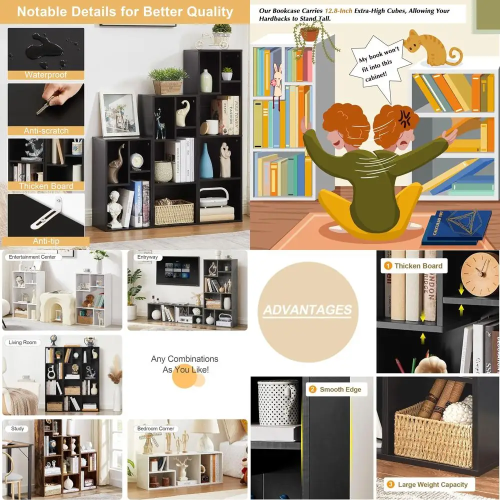 

Компактный набор трехъярусных книжных полок, вмещает твердые чехлы 9,3–122,8, хранилище-куб для помещений, черный