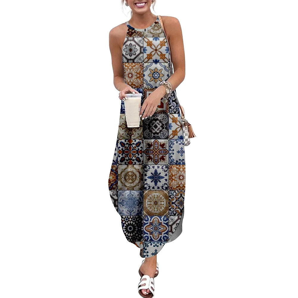 

Women Maxi Dresses Ethnic Style Pattern Printed Sleeveless Women Causal Summer Beach Dress SOJINM Sling Long Dresses Streetwear