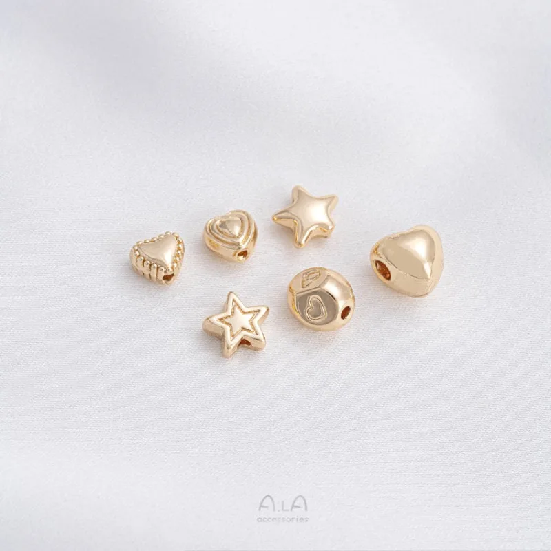 

14K Gold Color Pentagram Peach Heart Bead Partition Handmade Love Loose Bead DIY Beaded Bracelet Jewelry Accessories