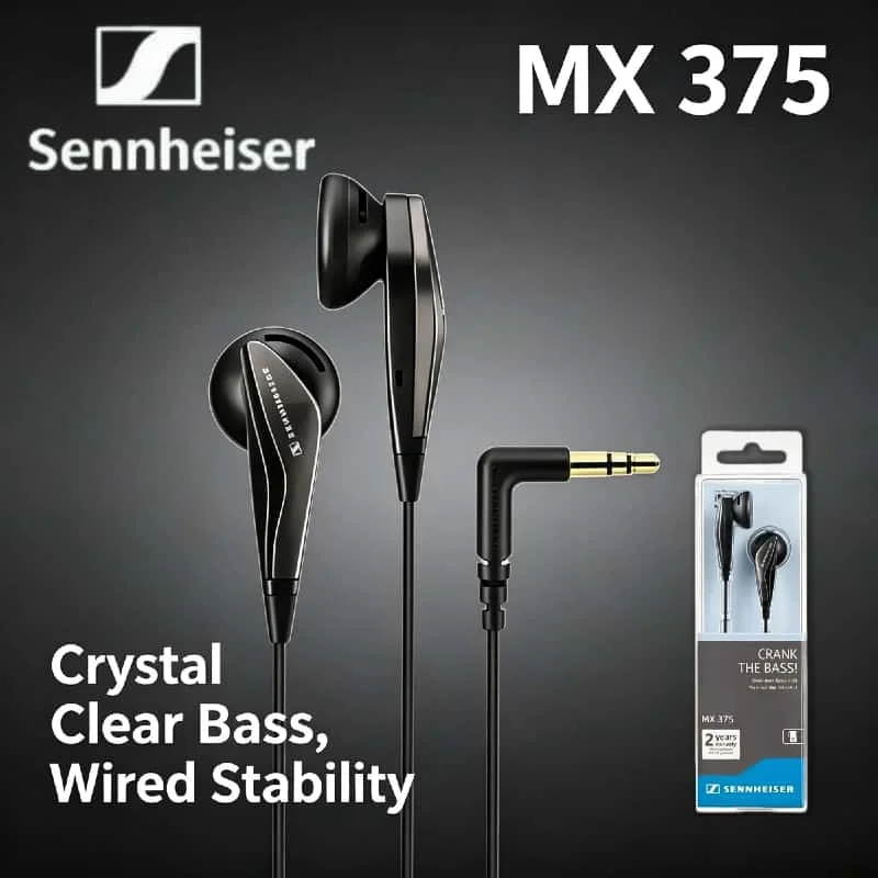 Sennheiser MX375 2026 Stereo Earbuds Deep Bass 18 22000Hz 3.5mm In Ear Sport Headphones High Fidelity Noise Reduction Wired