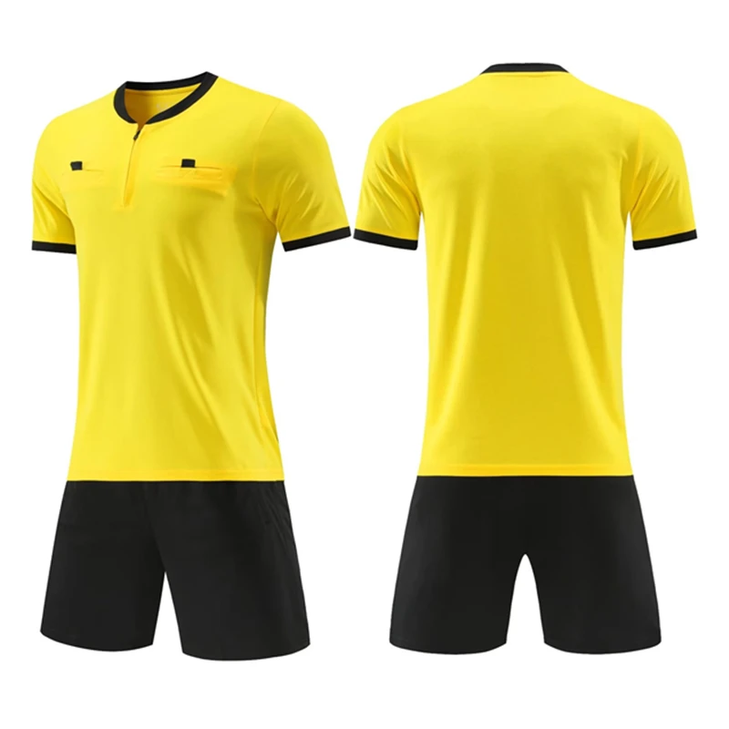 Professional Referee Soccer Jersey Set Adult Umpire Football Uniform Short Sleeve Half Zip Judge Shirt Double Pockets Shorts Kit