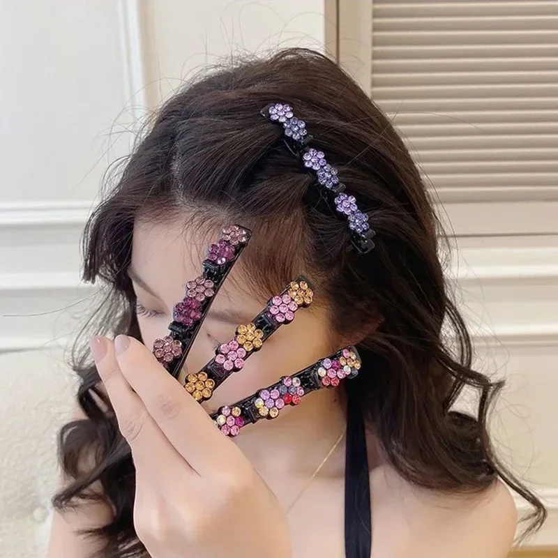 Korean Style Acrylic Hair Clip Crystal Flower Hair Clips Braid Hairpin for Women Girl Clip Bangs Side Barrettes Hair Accessories