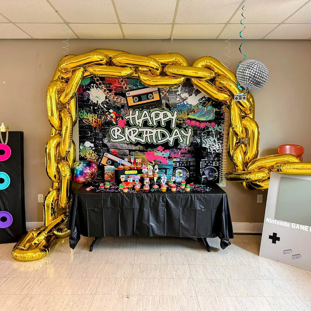 10/24/40 Pcs Gold Chain Balloon 16\'\' Foil 80s 90s Balloon Hip Hop Party Decor Jumbo Chain Link Balloon for Hip Hop Retro Themed