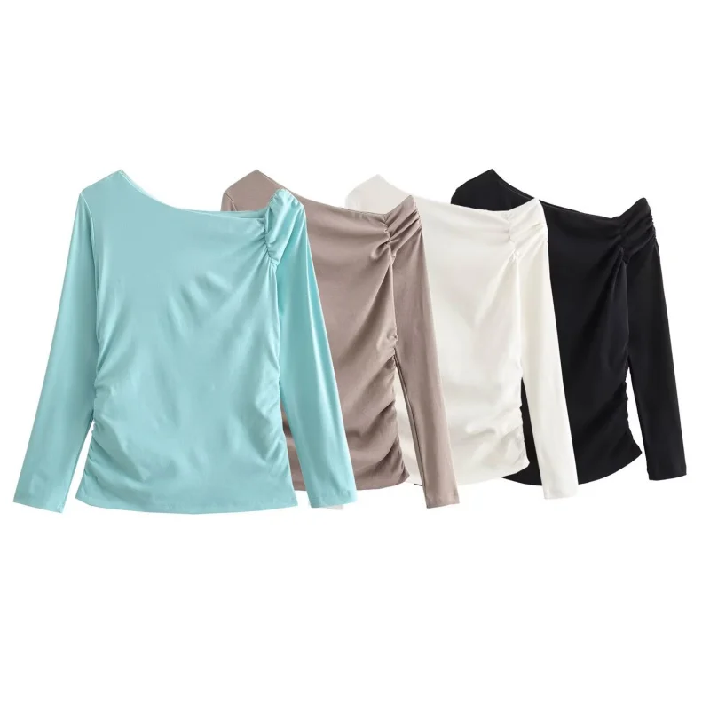 

2025Новая женская одежда, европейская и американская мода, универсальный приталенный топ со рюшами