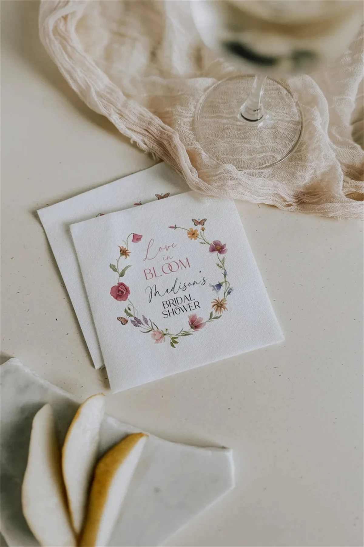 50 PCS Personalized Wildflower Bridal Shower Napkins - Love in Bloom | Custom Floral Wildflower Bridal Brunch Table Napkins | Pr