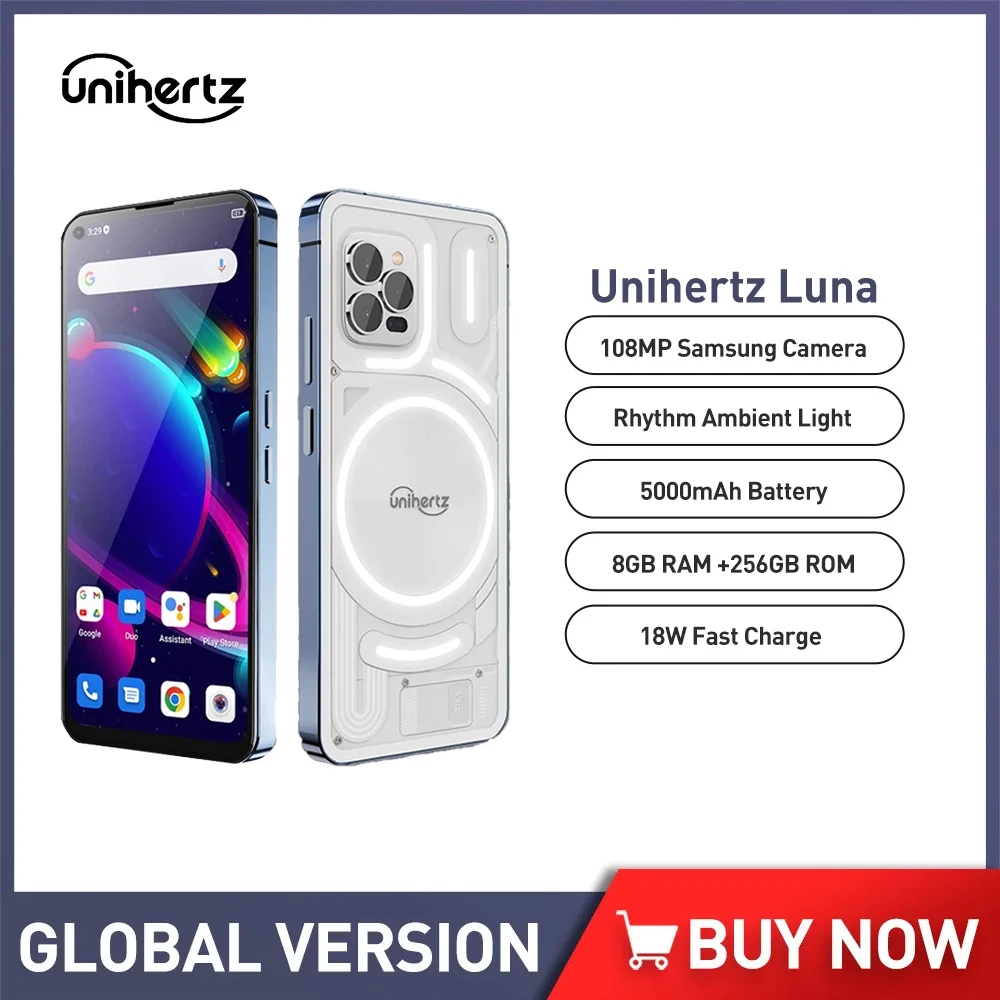 Unihertz ponsel cerdas Android, lampu suasana penglihatan malam RAM 8GB ROM 256GB ponsel 108MP 5000mAh NFC