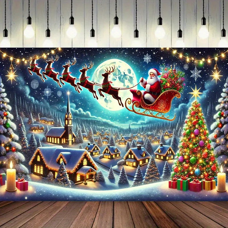 

1 Santa Claus sleigh night gift, multi-functional banner, romantic studio prop, Christmas decoration