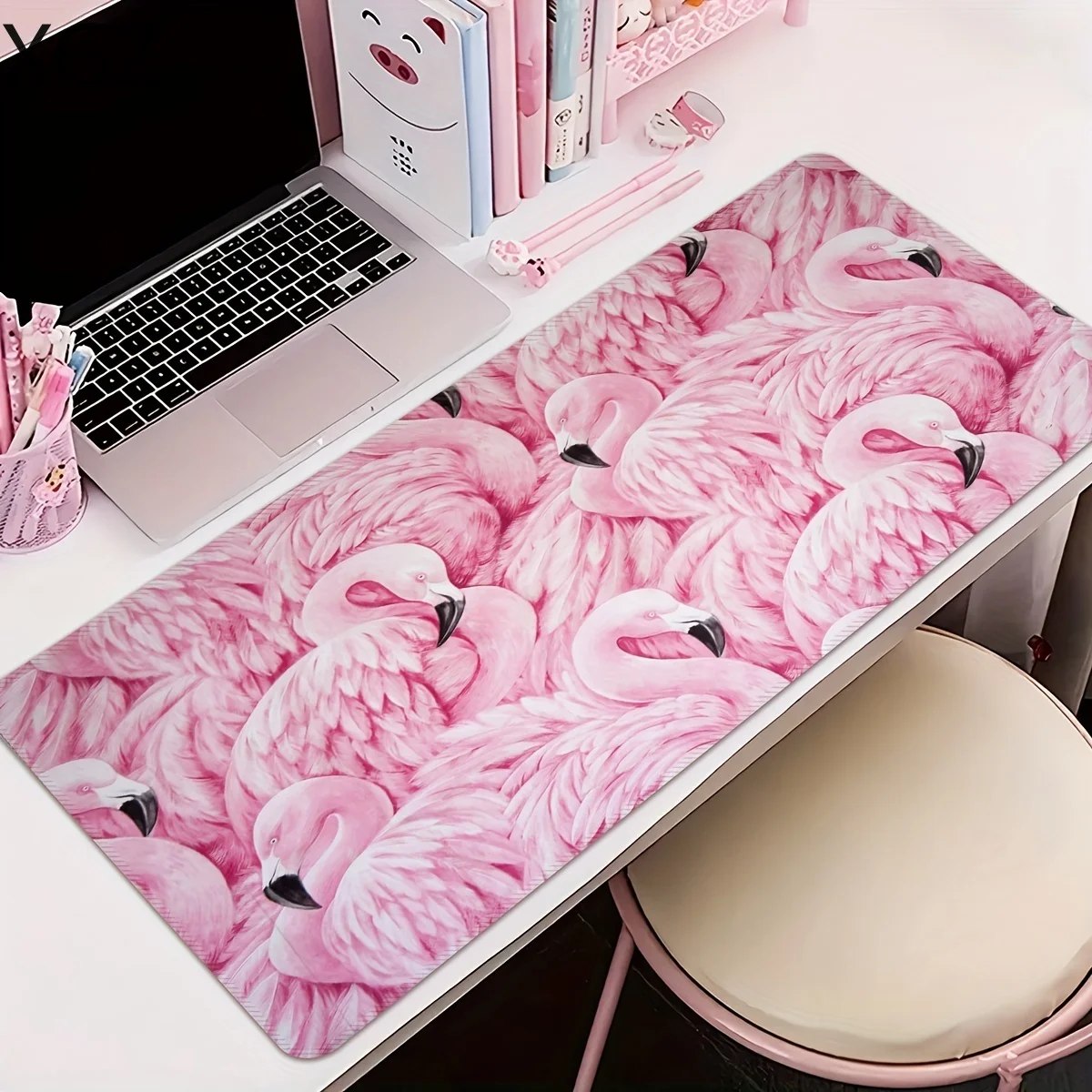 XXL Pink Flamingo Large Mouse Pad Anti-Slip Rubber Base Washable Desk Pad Fine Sewing Edge Suitable for Office and E-Sports